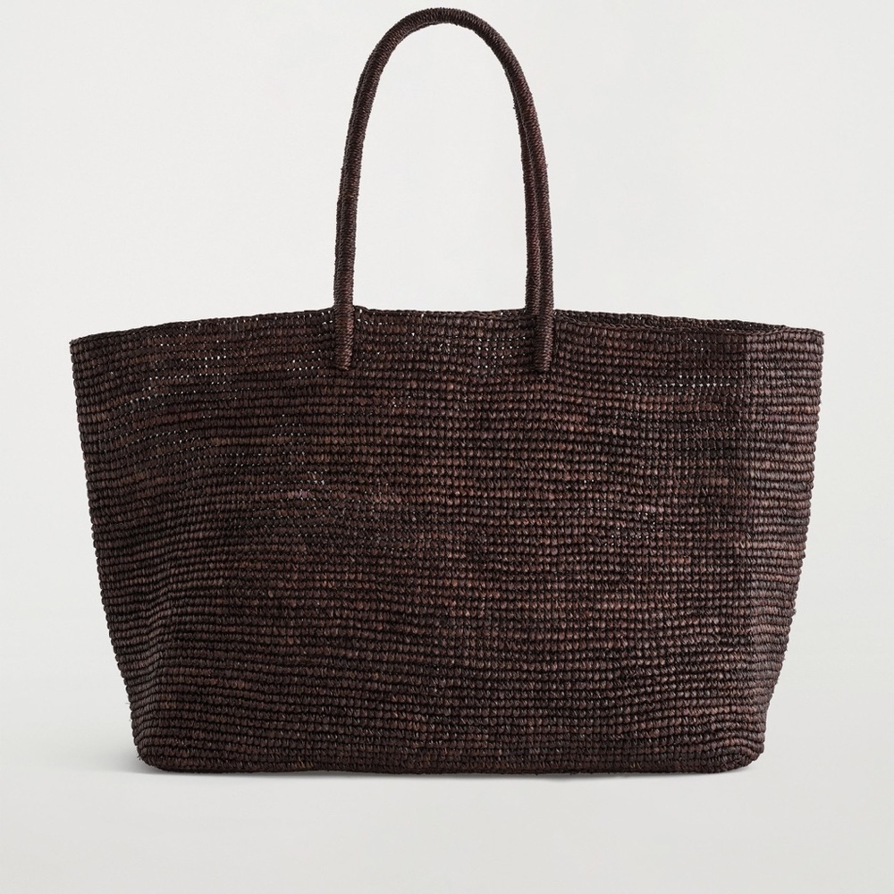 COS oversized hand-woven raffia tote in dark brown NWT